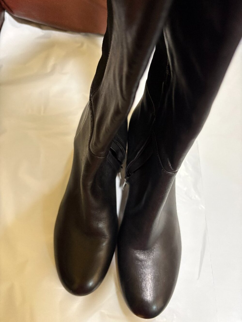 Sam Edelman Black Leather Knee High Tall Boots Almond Toe Side Zip Sz 8 New